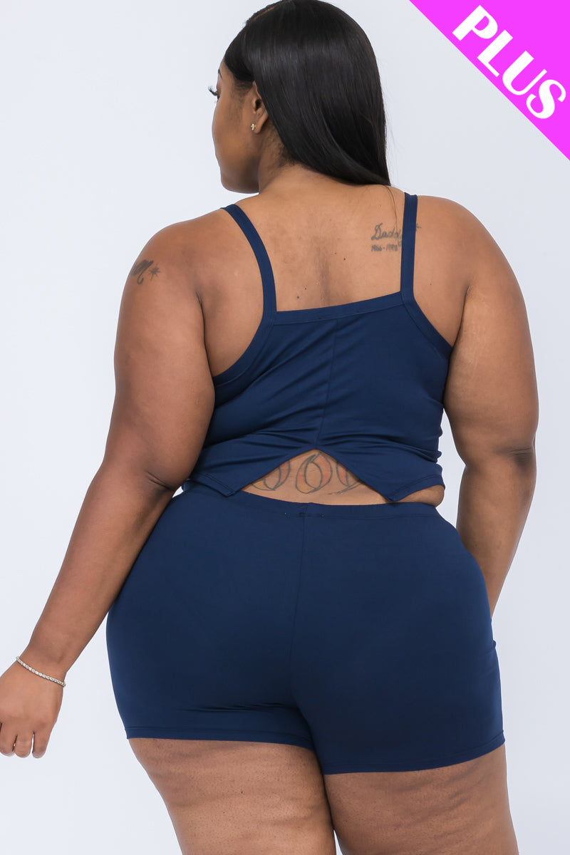 Plus Size Split Back Cami Top & Shorts Set - Capella Apparel