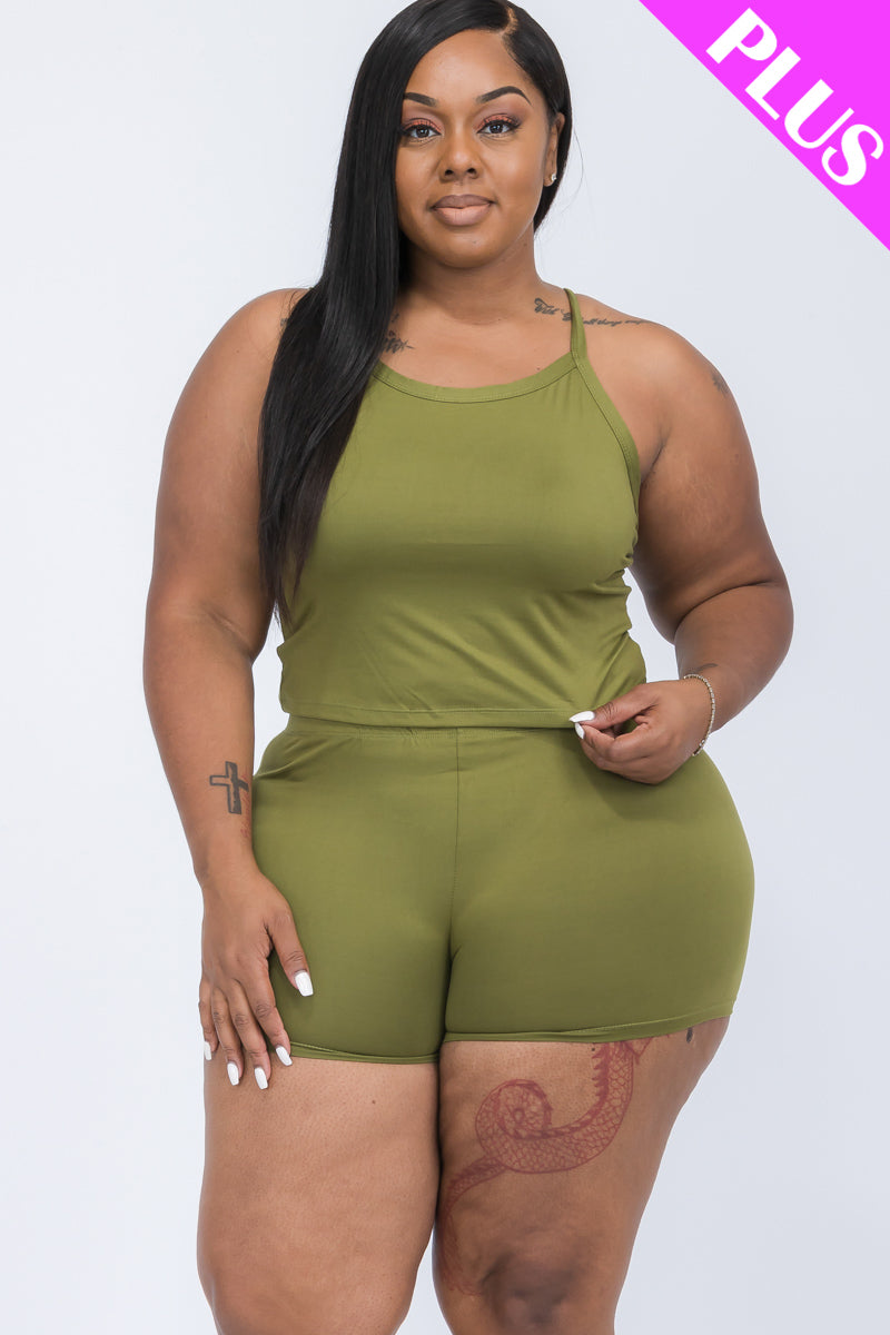 Plus Size Split Back Cami Top & Shorts Set - Capella Apparel