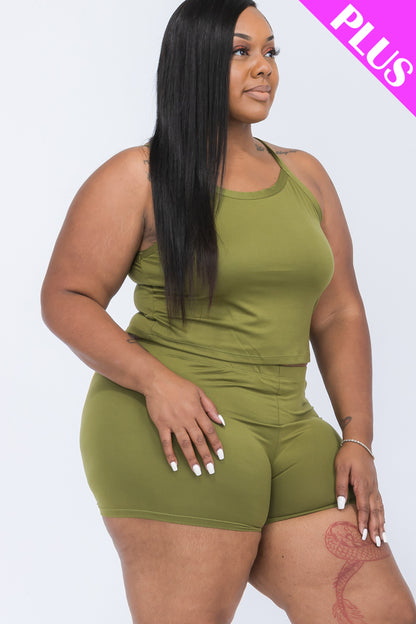 Plus Size Split Back Cami Top & Shorts Set - Capella Apparel