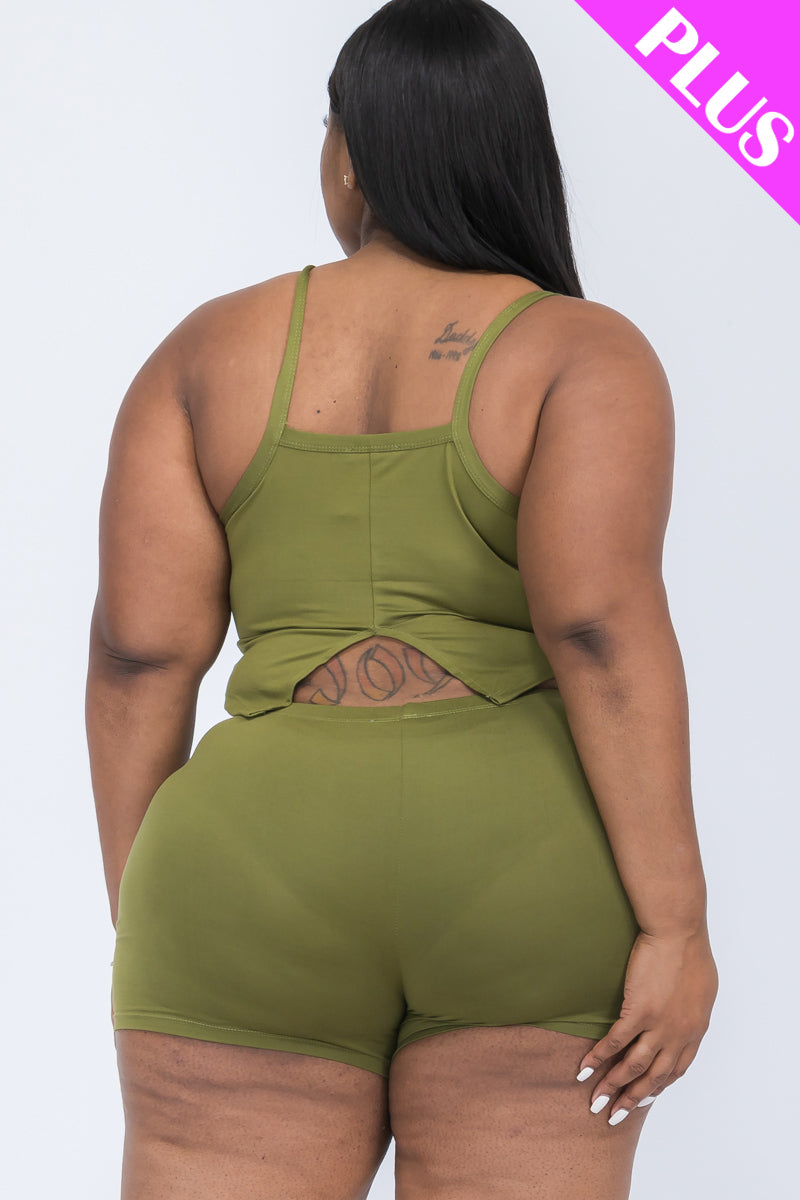 Plus Size Split Back Cami Top & Shorts Set - Capella Apparel