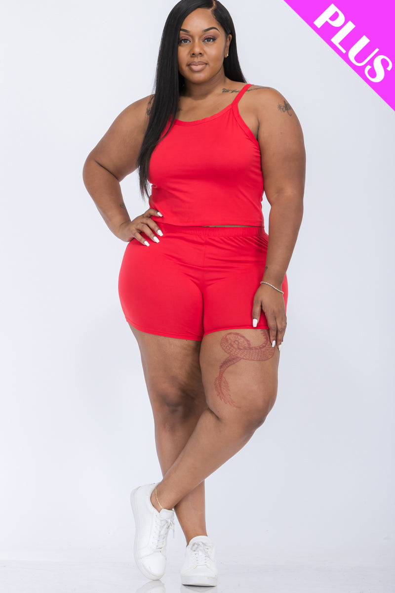 Plus Size Split Back Cami Top & Shorts Set - Capella Apparel