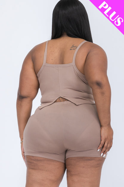 Plus Size Split Back Cami Top & Shorts Set - Capella Apparel