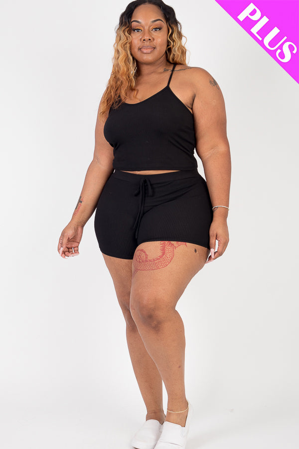 Plus Size Ribbed Crop Cami Top & Shorts Set - Capella Apparel