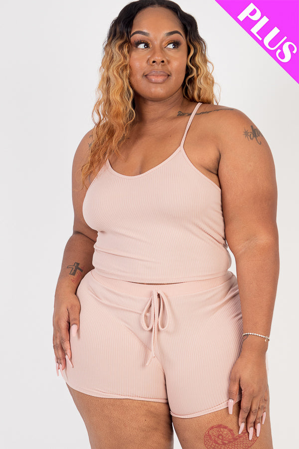 Plus Size Ribbed Crop Cami Top & Shorts Set - Capella Apparel