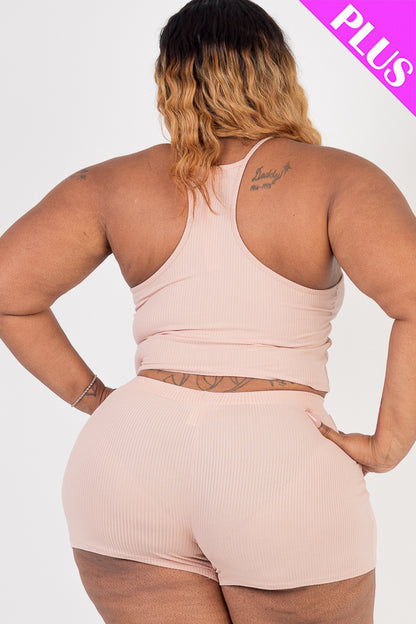 Plus Size Ribbed Crop Cami Top & Shorts Set - Capella Apparel