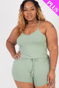 Plus Size Ribbed Crop Cami Top & Shorts Set - Capella Apparel