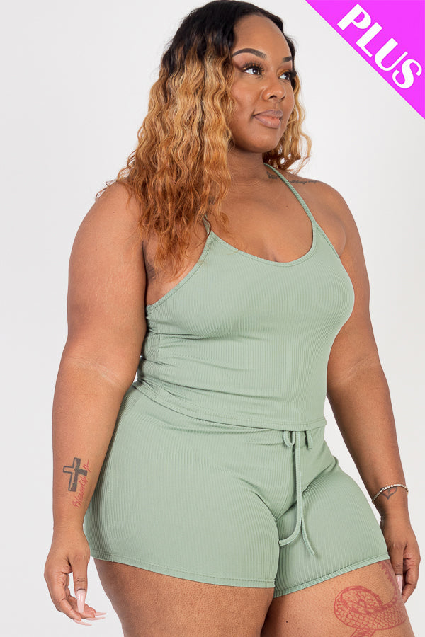 Plus Size Ribbed Crop Cami Top & Shorts Set - Capella Apparel