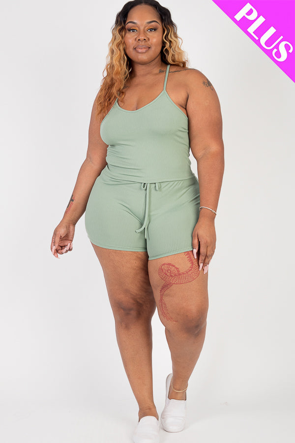 Plus Size Ribbed Crop Cami Top & Shorts Set - Capella Apparel