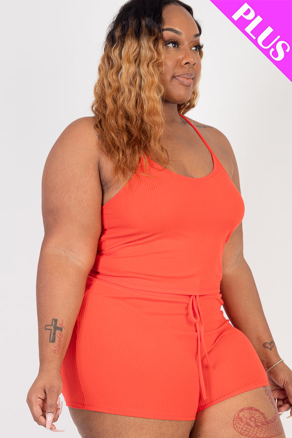 Plus Size Ribbed Crop Cami Top & Shorts Set - Capella Apparel