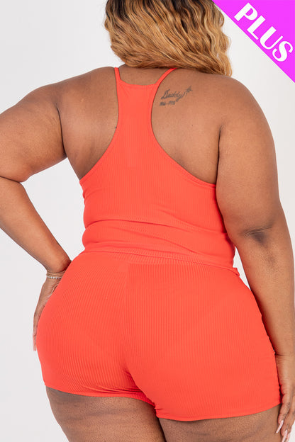 Plus Size Ribbed Crop Cami Top & Shorts Set - Capella Apparel