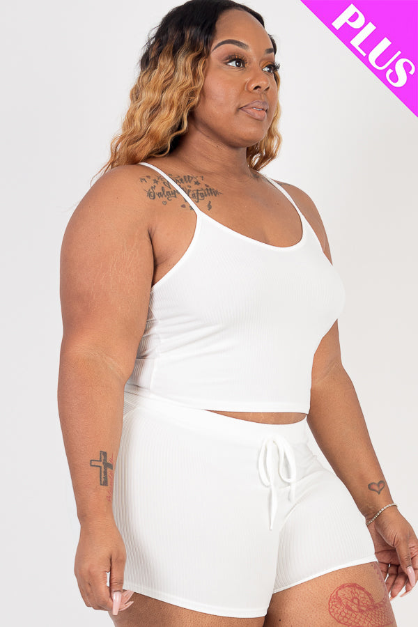 Plus Size Ribbed Crop Cami Top & Shorts Set - Capella Apparel