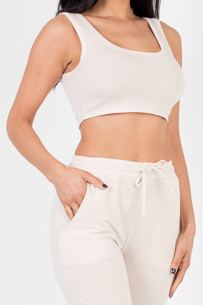 French Terry Cropped Tank Top & Joggers Set - Capella Apparel