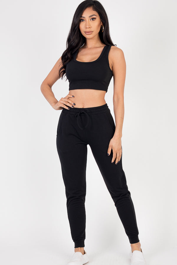 French Terry Cropped Tank Top & Joggers Set - Capella Apparel