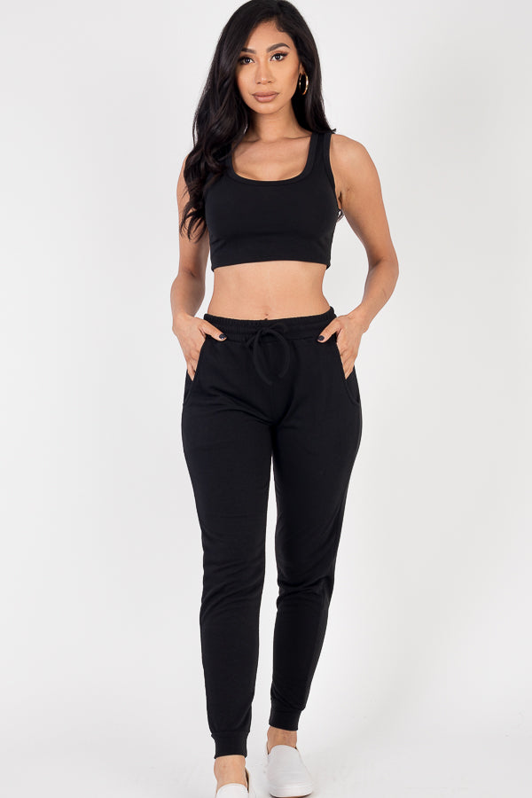 French Terry Cropped Tank Top & Joggers Set - Capella Apparel