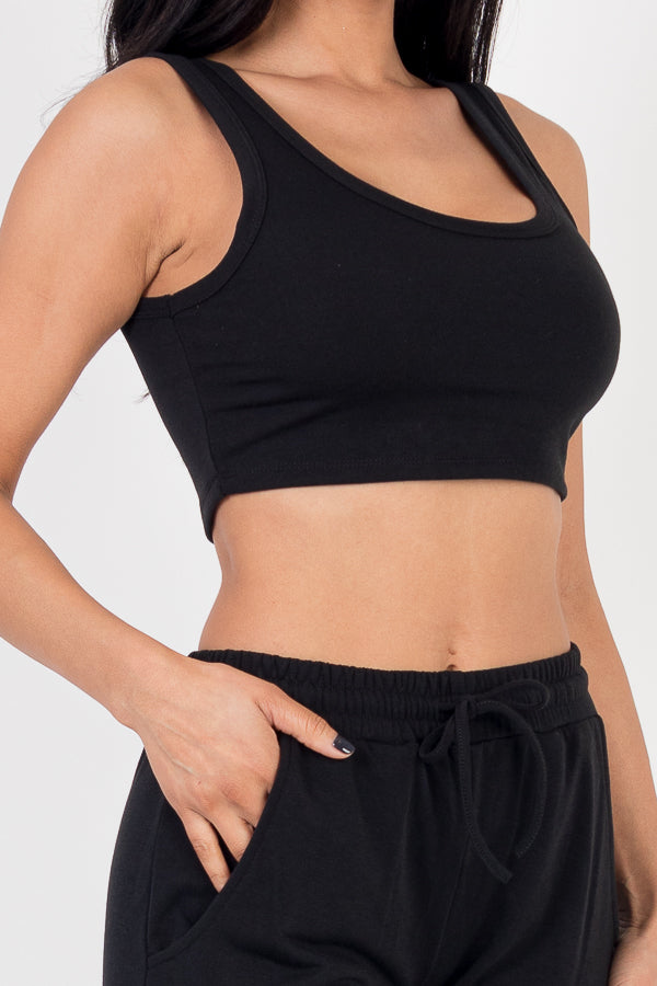 French Terry Cropped Tank Top & Joggers Set (CAPELLA) - Capella Apparel