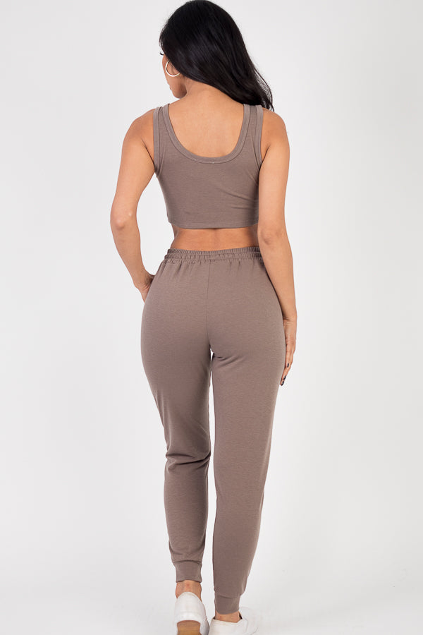 French Terry Cropped Tank Top & Joggers Set - Capella Apparel