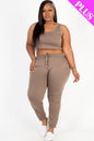 Plus Size French Terry Cropped Tank Top & Joggers Set (CAPELLA) - Capella Apparel