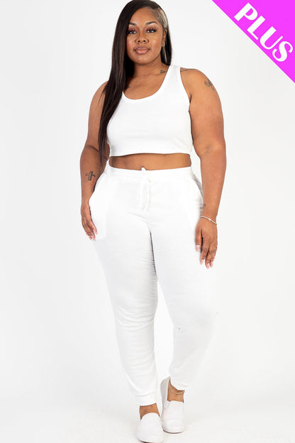 Plus Size French Terry Cropped Tank Top & Joggers Set (CAPELLA) - Capella Apparel