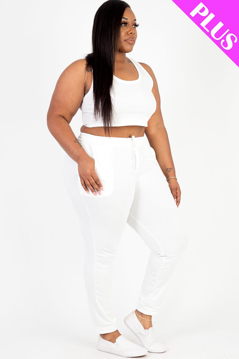 Plus Size French Terry Cropped Tank Top & Joggers Set - Capella Apparel