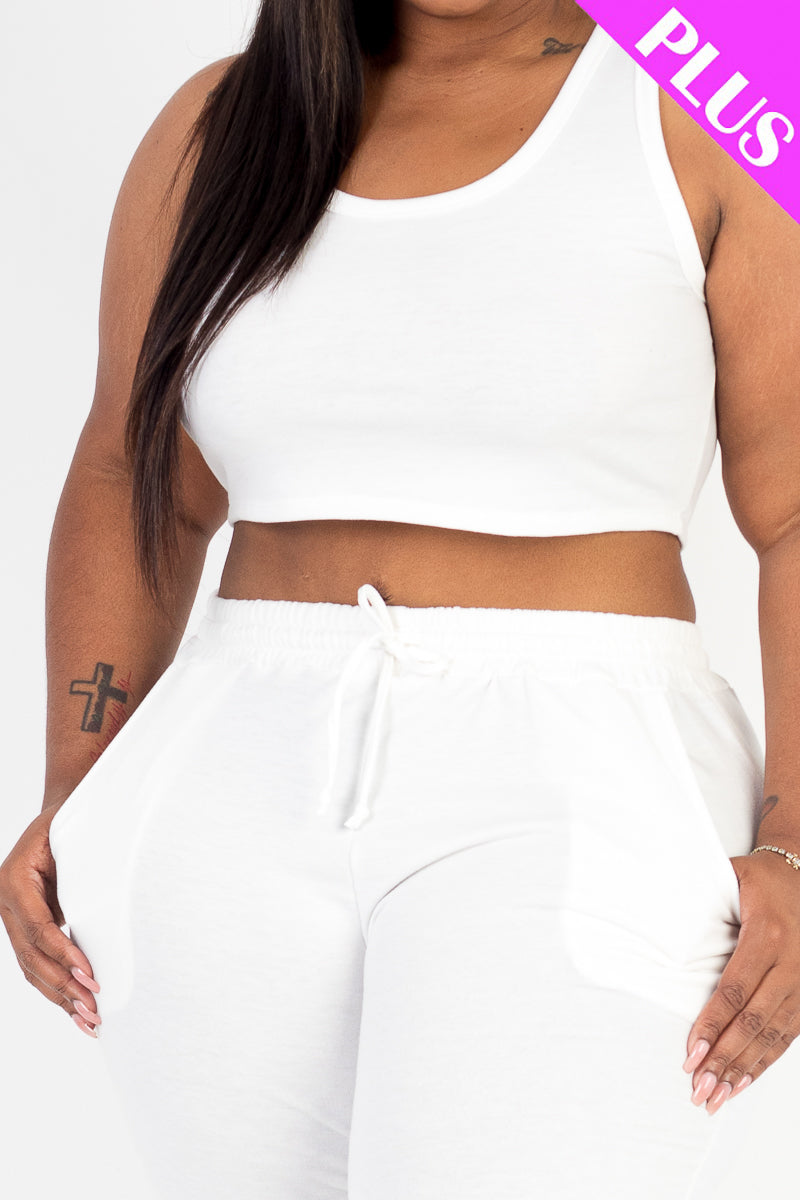 Plus Size French Terry Cropped Tank Top & Joggers Set (CAPELLA) - Capella Apparel