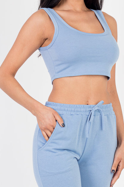 French Terry Cropped Tank Top & Joggers Set (CAPELLA) - Capella Apparel