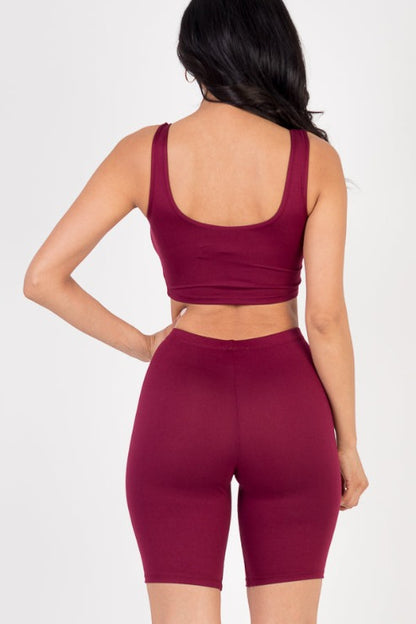 Solid Color Crop Tank Top & Biker Shorts Active Set - Capella Apparel