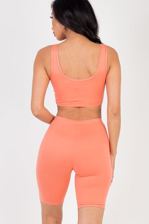 Solid Color Crop Tank Top & Biker Shorts Active Set - Capella Apparel