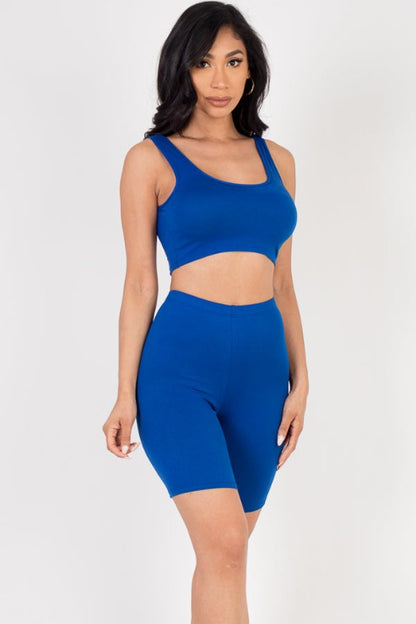 Solid Color Crop Tank Top & Biker Shorts Active Set - Capella Apparel