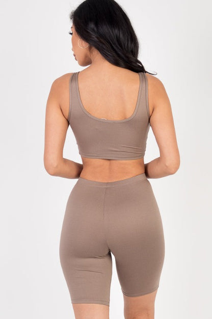 Solid Color Crop Tank Top & Biker Shorts Active Set - Capella Apparel