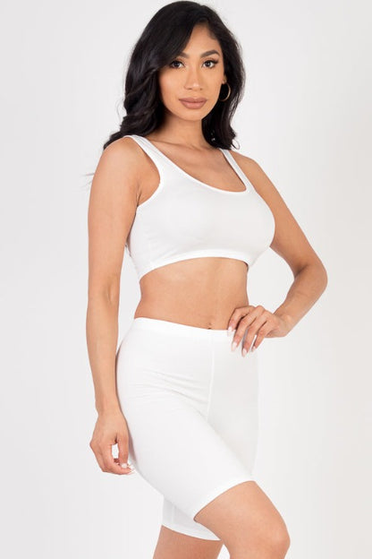 Solid Color Crop Tank Top & Biker Shorts Active Set - Capella Apparel