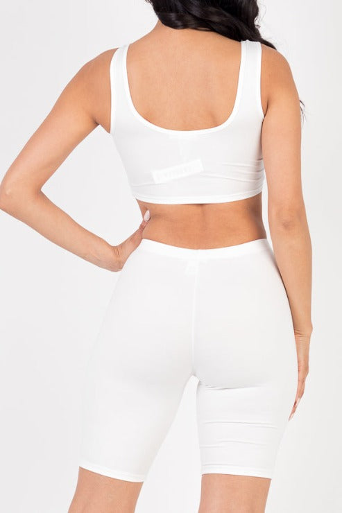 Solid Color Crop Tank Top & Biker Shorts Active Set - Capella Apparel