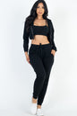 French Terry Cropped Cami with Zip-up Jacket and Joggers Set - Capella Apparel