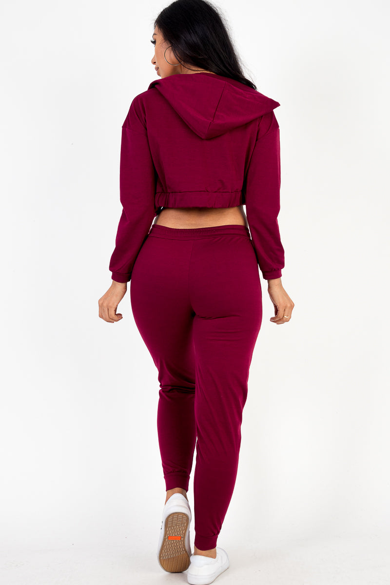 French Terry Cropped Cami with Zip-up Jacket and Joggers Set (CAPELLA) - Capella Apparel