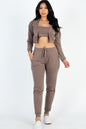 French Terry Cropped Cami with Zip-up Jacket and Joggers Set - Capella Apparel