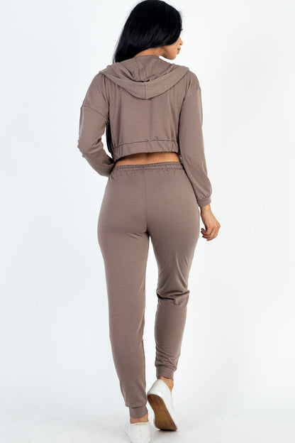 French Terry Cropped Cami with Zip-up Jacket and Joggers Set (CAPELLA) - Capella Apparel