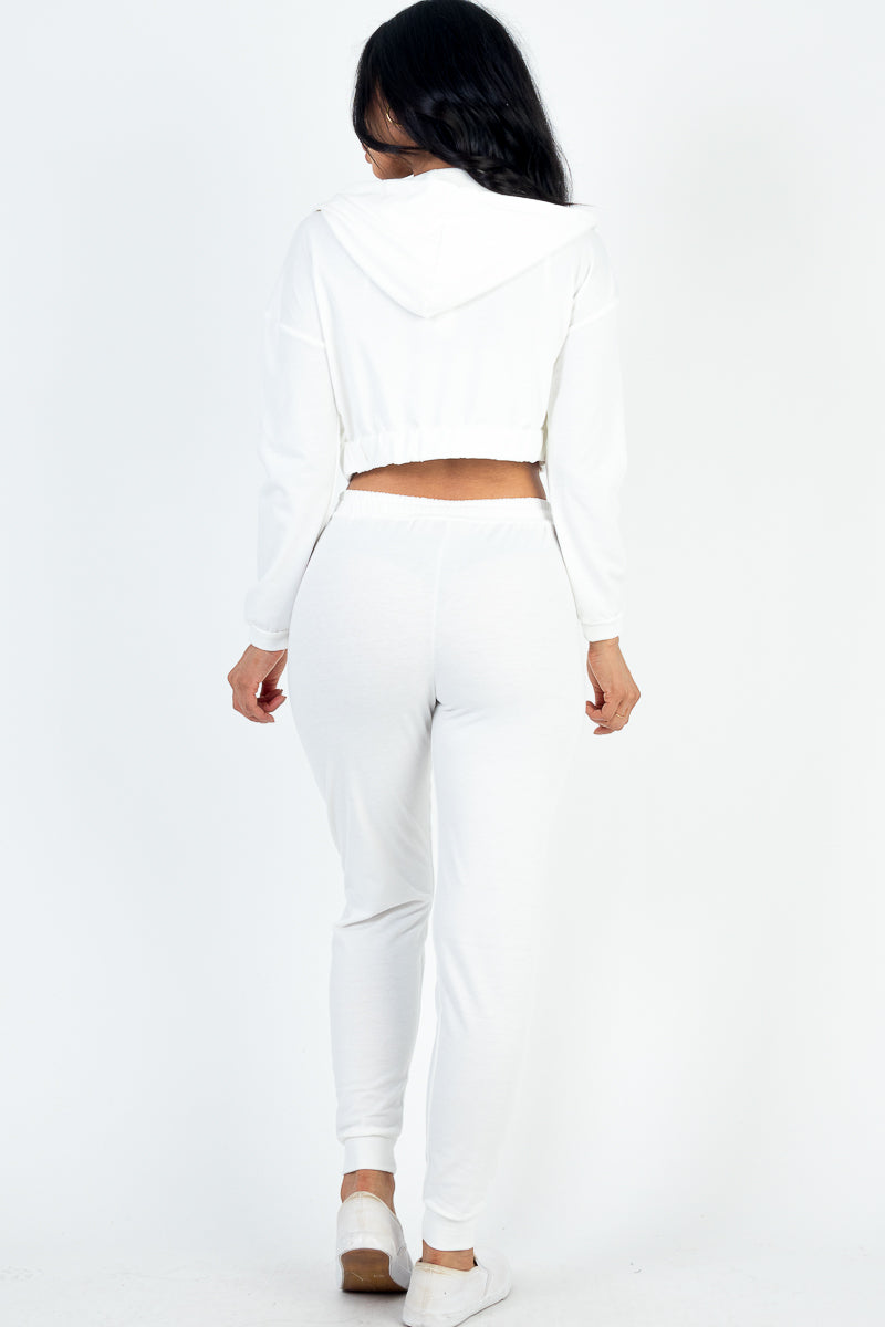 French Terry Cropped Cami with Zip-up Jacket and Joggers Set (CAPELLA) - Capella Apparel