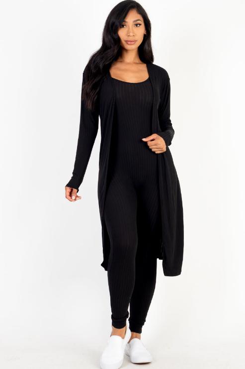 Ribbed Cardigan & Jumpsuit Set - Capella Apparel