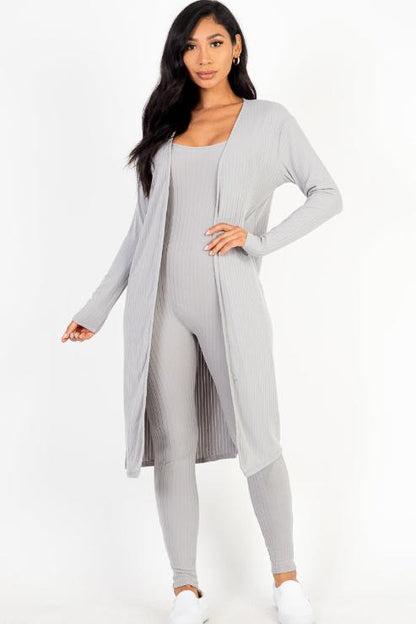 Ribbed Cardigan & Jumpsuit Set - Capella Apparel