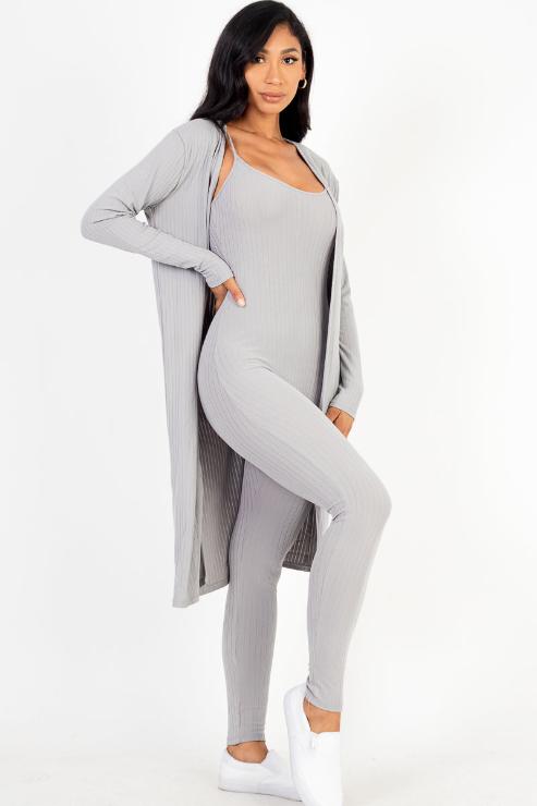 Ribbed Cardigan & Jumpsuit Set - Capella Apparel