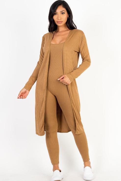 Ribbed Cardigan & Jumpsuit Set - Capella Apparel