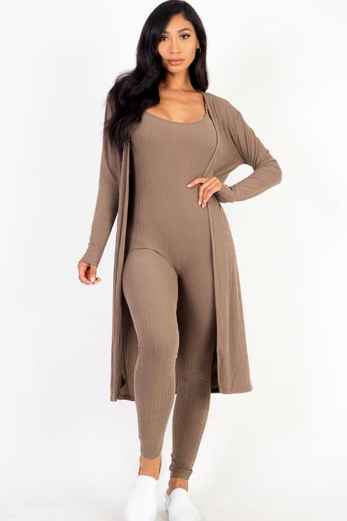 Ribbed Cardigan & Jumpsuit Set - Capella Apparel