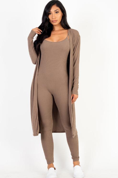 Ribbed Cardigan & Jumpsuit Set - Capella Apparel