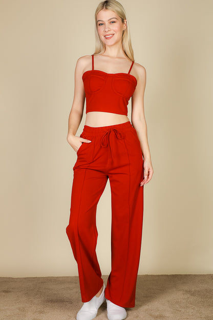 Bustier Crop Cami Top & Slant Pocket Straight Pants - Capella Apparel