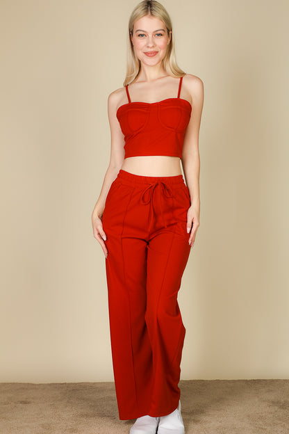 Bustier Crop Cami Top & Slant Pocket Straight Pants - Capella Apparel