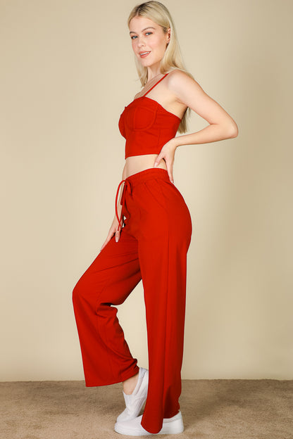 Bustier Crop Cami Top & Slant Pocket Straight Pants - Capella Apparel