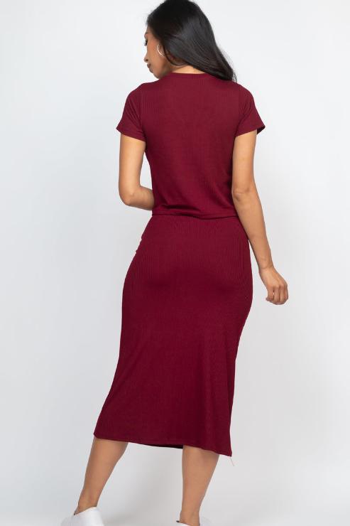 Short Sleeve Ribbed Top & Midi Skirt Set - Capella Apparel Wholesale