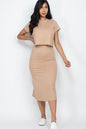 Short Sleeve Ribbed Top & Midi Skirt Set - Capella Apparel Wholesale