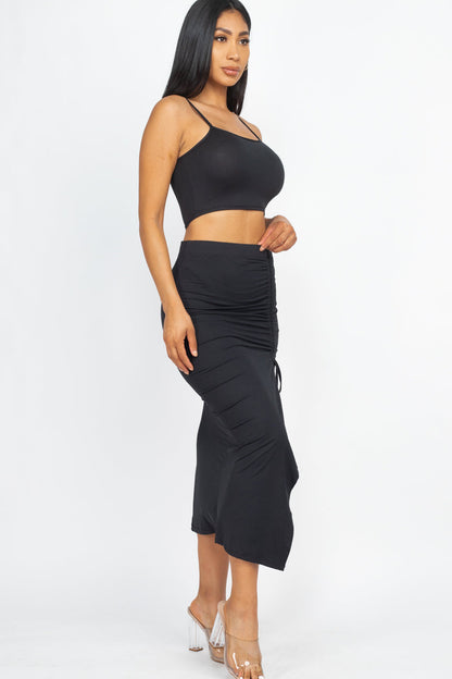 Cami Crop Top & Ruched Side Split Hem Midi Skirt Set (CAPELLA) - Capella Apparel