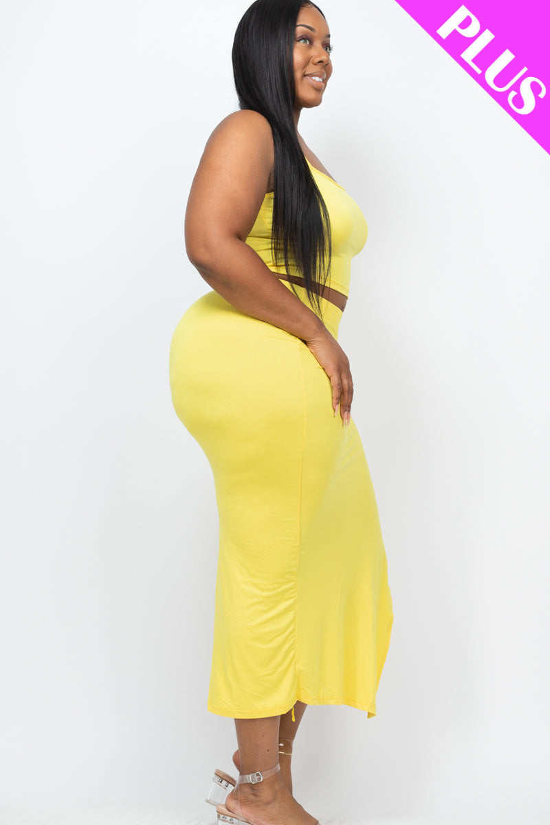 Plus Size Cami Crop Top & Ruched Side Split Hem Midi Skirt Set - Capella Apparel Wholesale