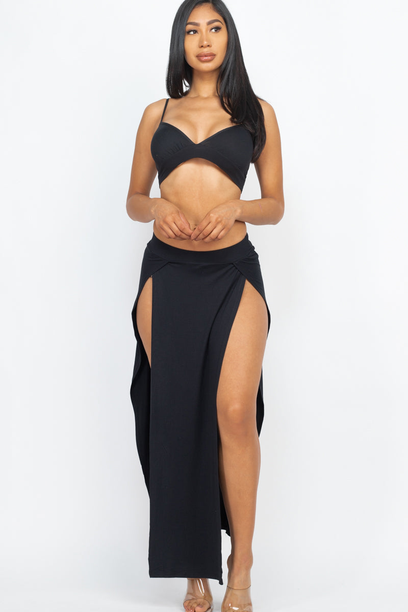 Bra top and side slit maxi skirt (CAPELLA) - Capella Apparel